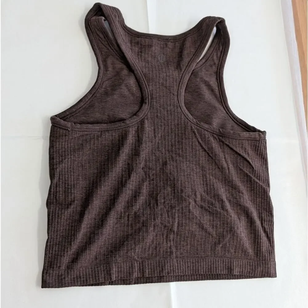 Lululemon Ebb to Street Cropped Racerback Tank Top Womens 6 French Press Brown